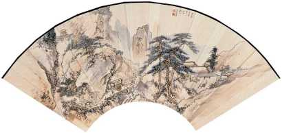 吴镜汀 癸未（1943）年作 行旅图 扇面